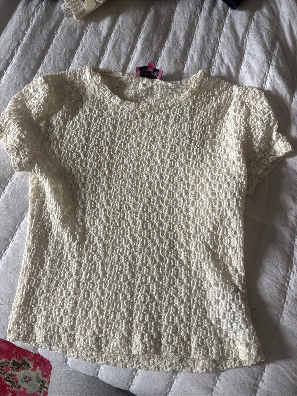 Edikted Cream Textured Cropped Top